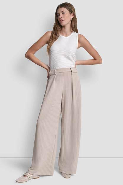 DKNY PINSTRIPED PLEATED STRAIGHT-LEG PULL-ON PANT