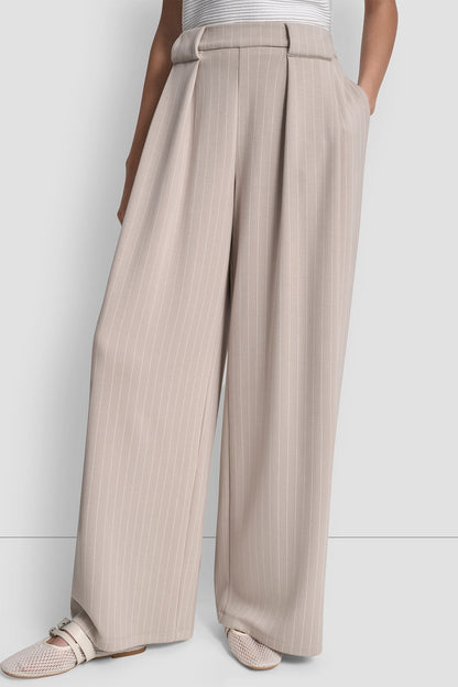 DKNY PINSTRIPED PLEATED STRAIGHT-LEG PULL-ON PANT