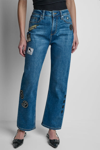 DKNY MID-RISE PINS AND PATCHES STRAIGHT-LEG JEAN