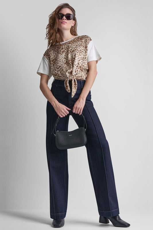 DKNY HIGH-RISE PINTUCKED WIDE-LEG JEAN