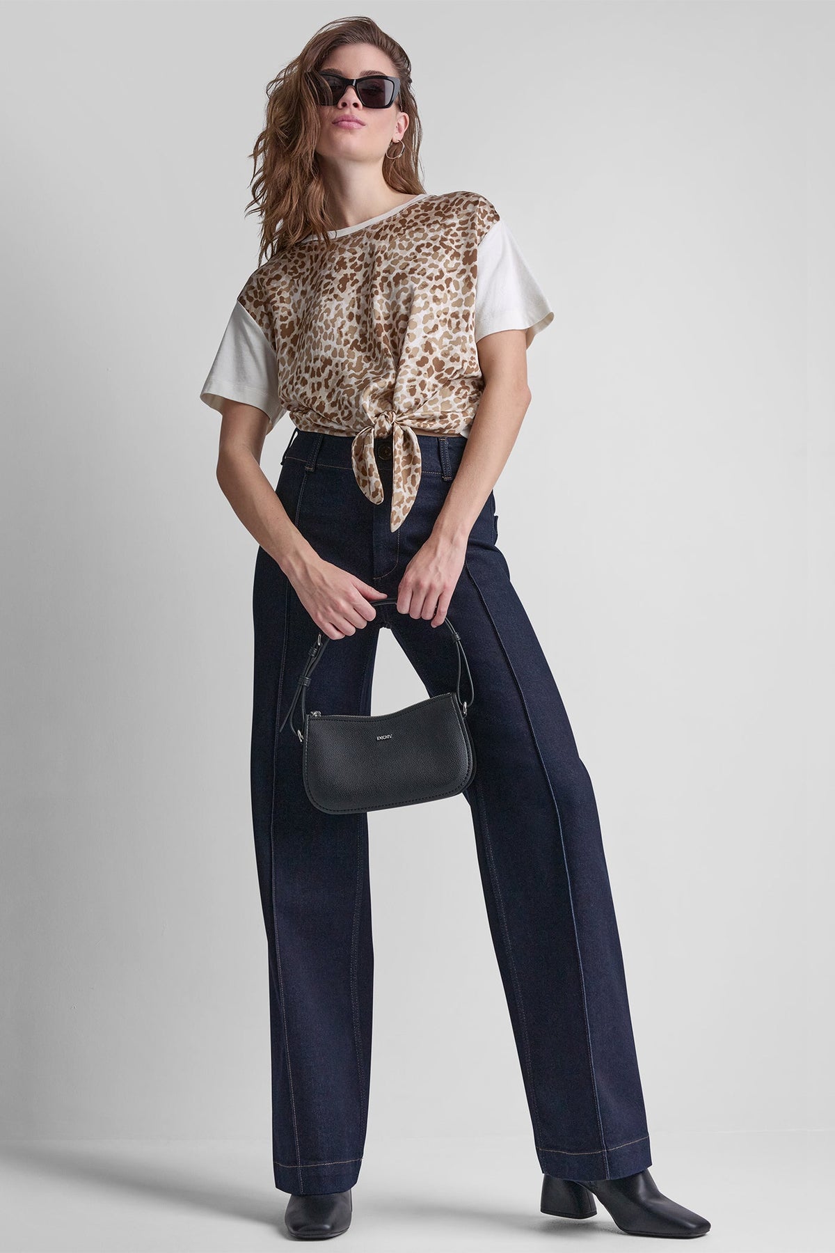 DKNY HIGH-RISE PINTUCKED WIDE-LEG JEAN