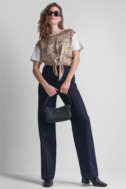 DKNY HIGH-RISE PINTUCKED WIDE-LEG JEAN