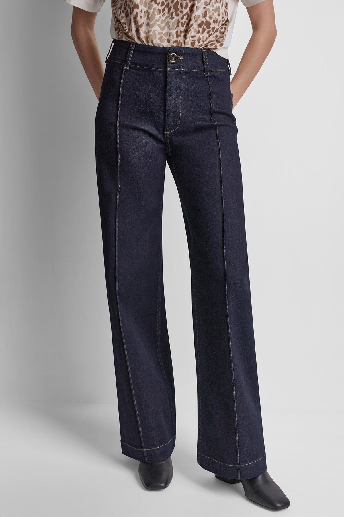DKNY HIGH-RISE PINTUCKED WIDE-LEG JEAN