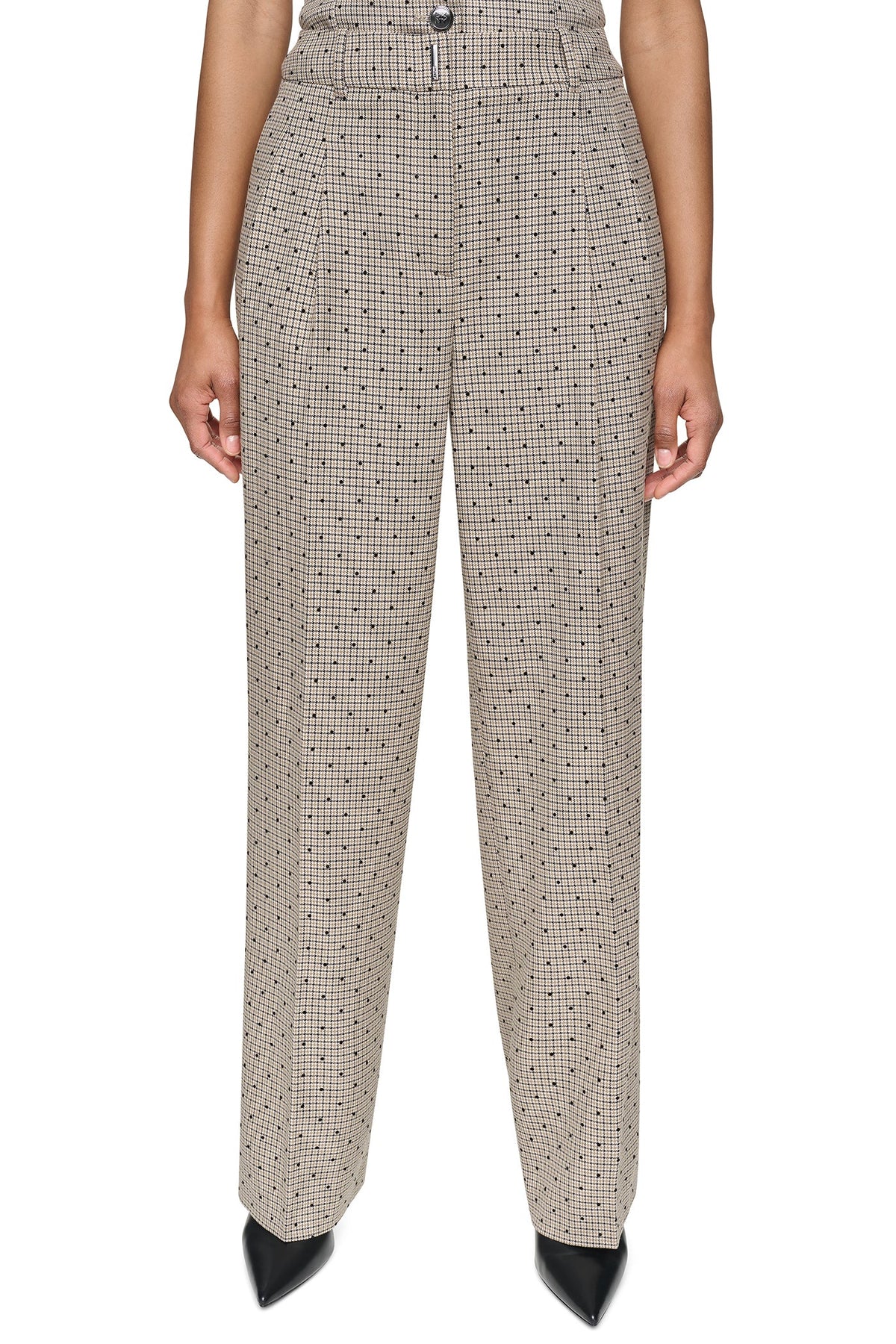 DKNY HOUNDSTOOTH CHECKERED HIGH-RISE PANT