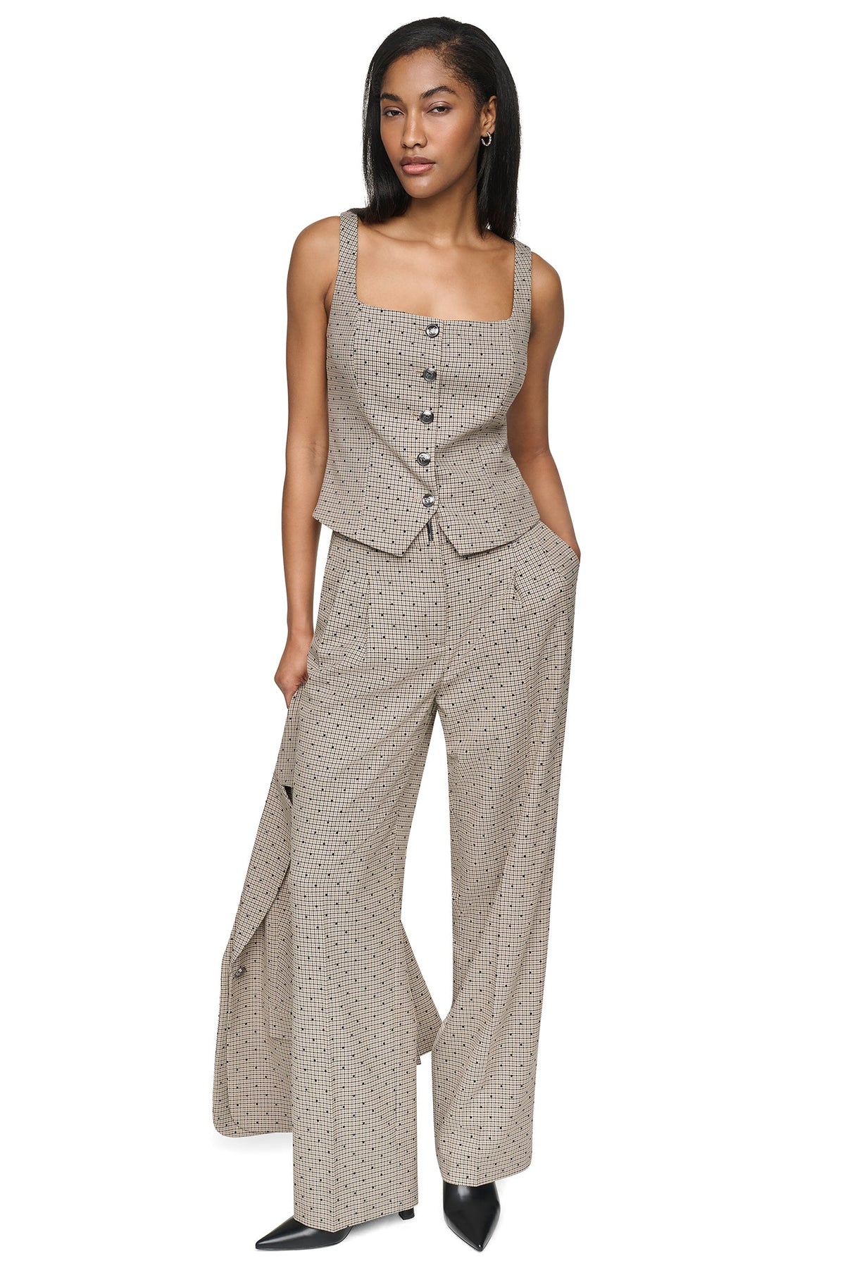 DKNY HOUNDSTOOTH CHECKERED HIGH-RISE PANT