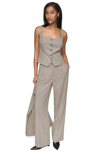 DKNY HOUNDSTOOTH CHECKERED HIGH-RISE PANT