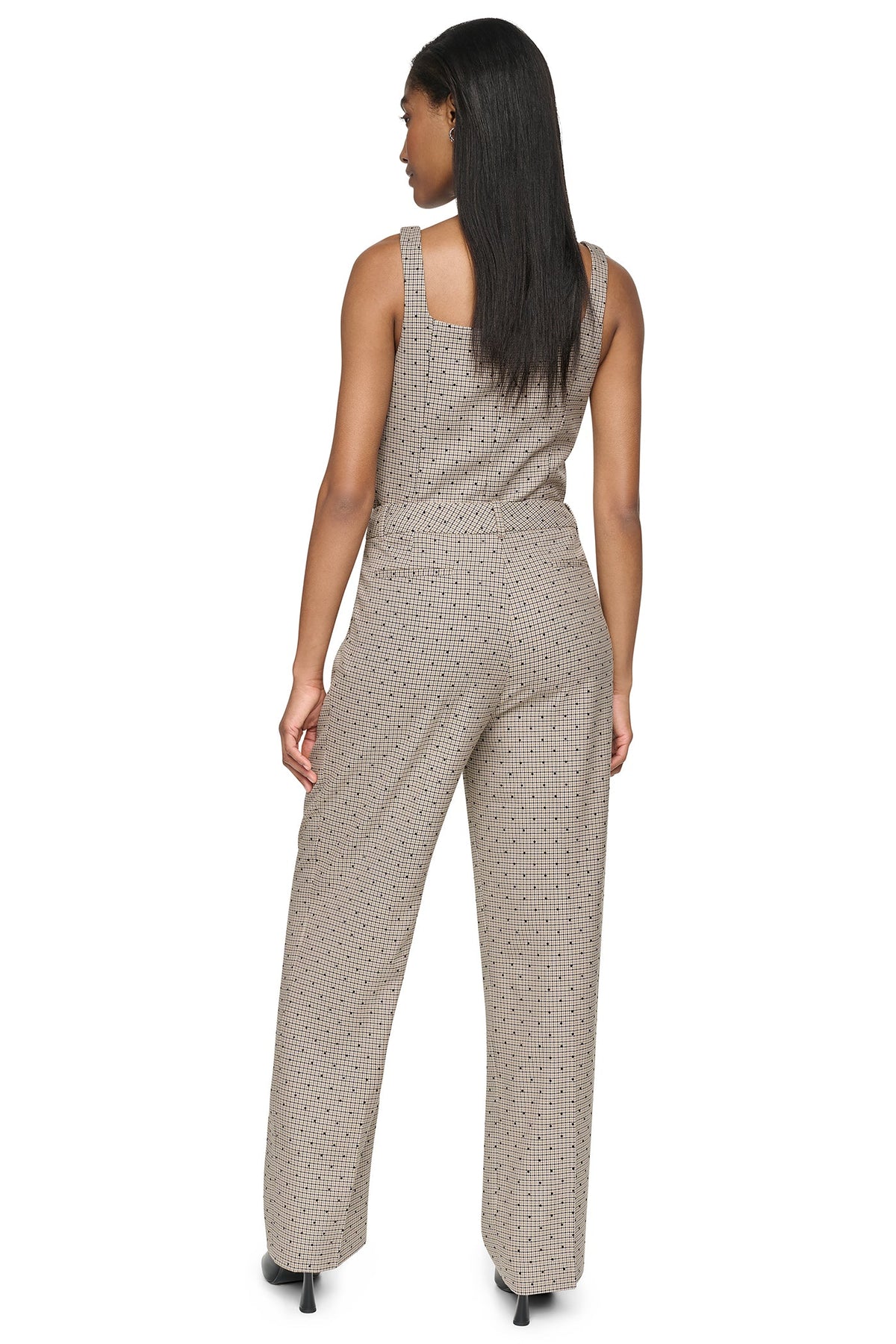 DKNY HOUNDSTOOTH CHECKERED HIGH-RISE PANT