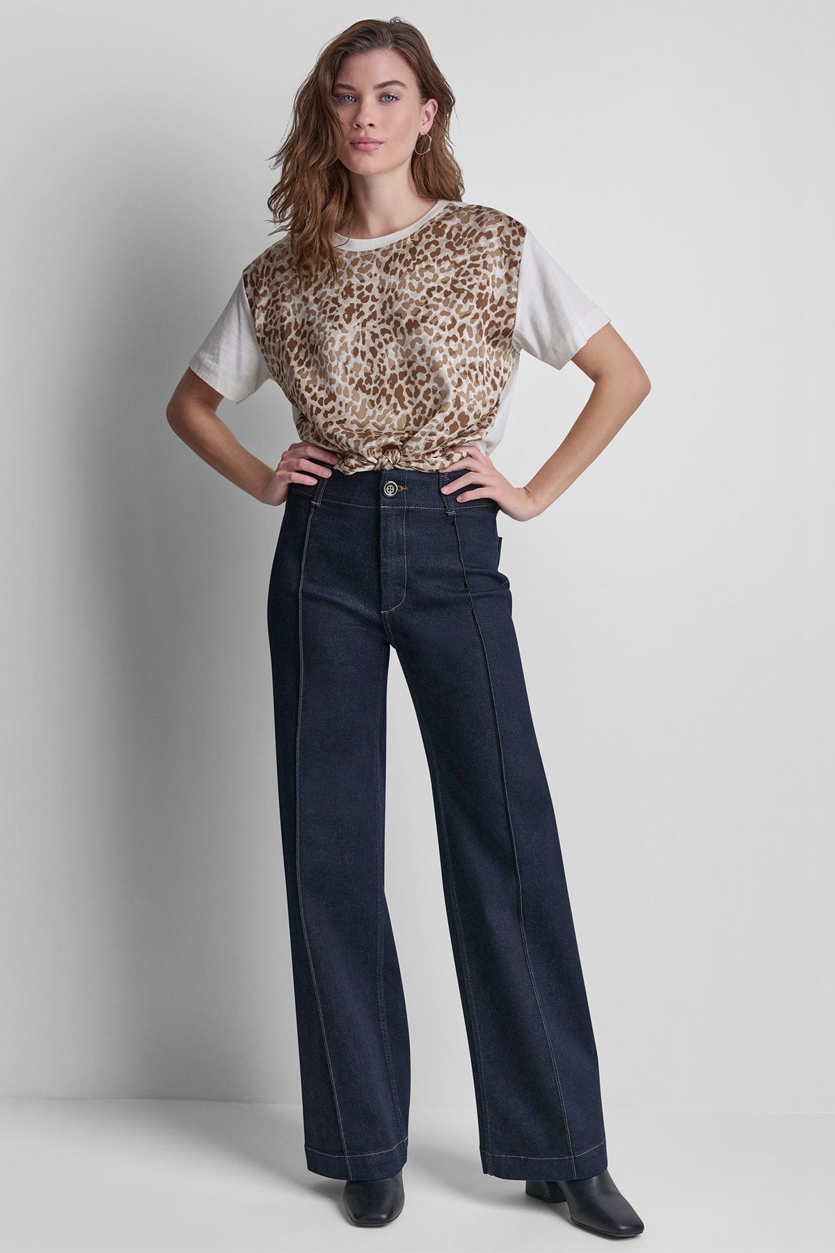DKNY HIGH-RISE PINTUCKED WIDE-LEG JEAN