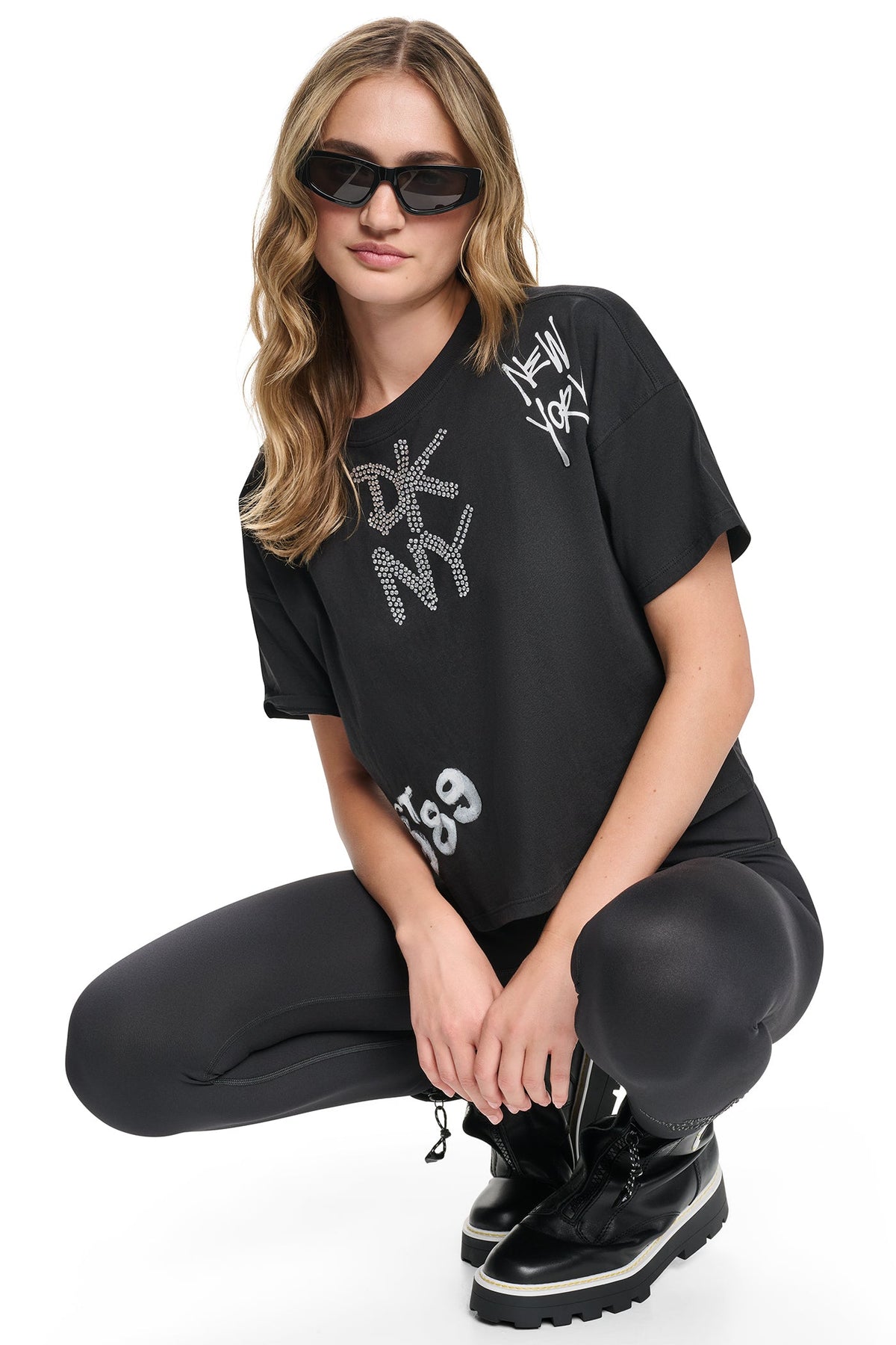 DKNY HIGH-RISE GRAFFITI LOGO 7/8 LENGTH LEGGING