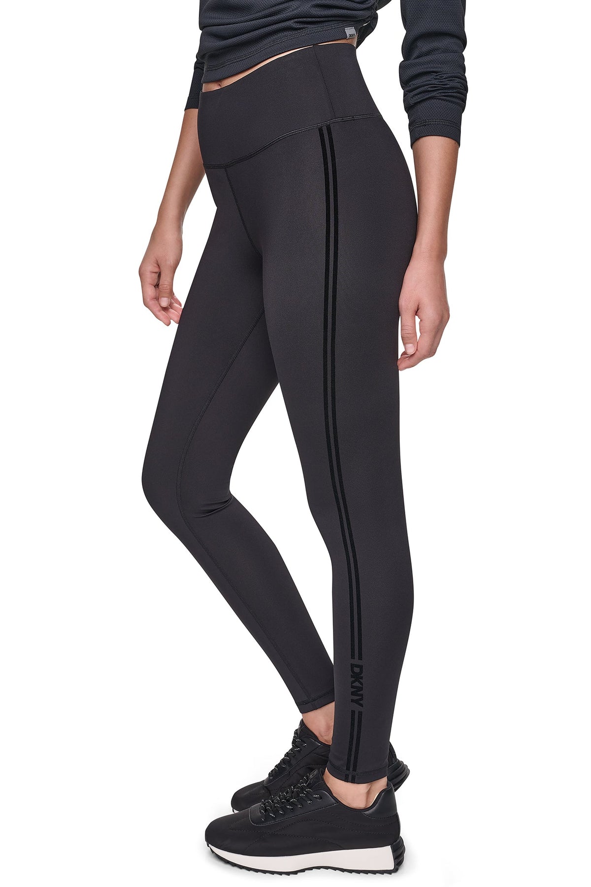 DKNY HIGH-RISE FLOCKED STRIPE LOGO 7/8 LENGTH LEGGING