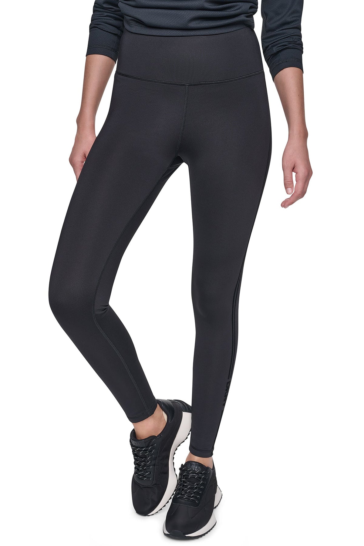 DKNY HIGH-RISE FLOCKED STRIPE LOGO 7/8 LENGTH LEGGING