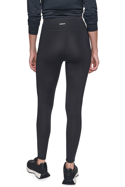 DKNY HIGH-RISE FLOCKED STRIPE LOGO 7/8 LENGTH LEGGING