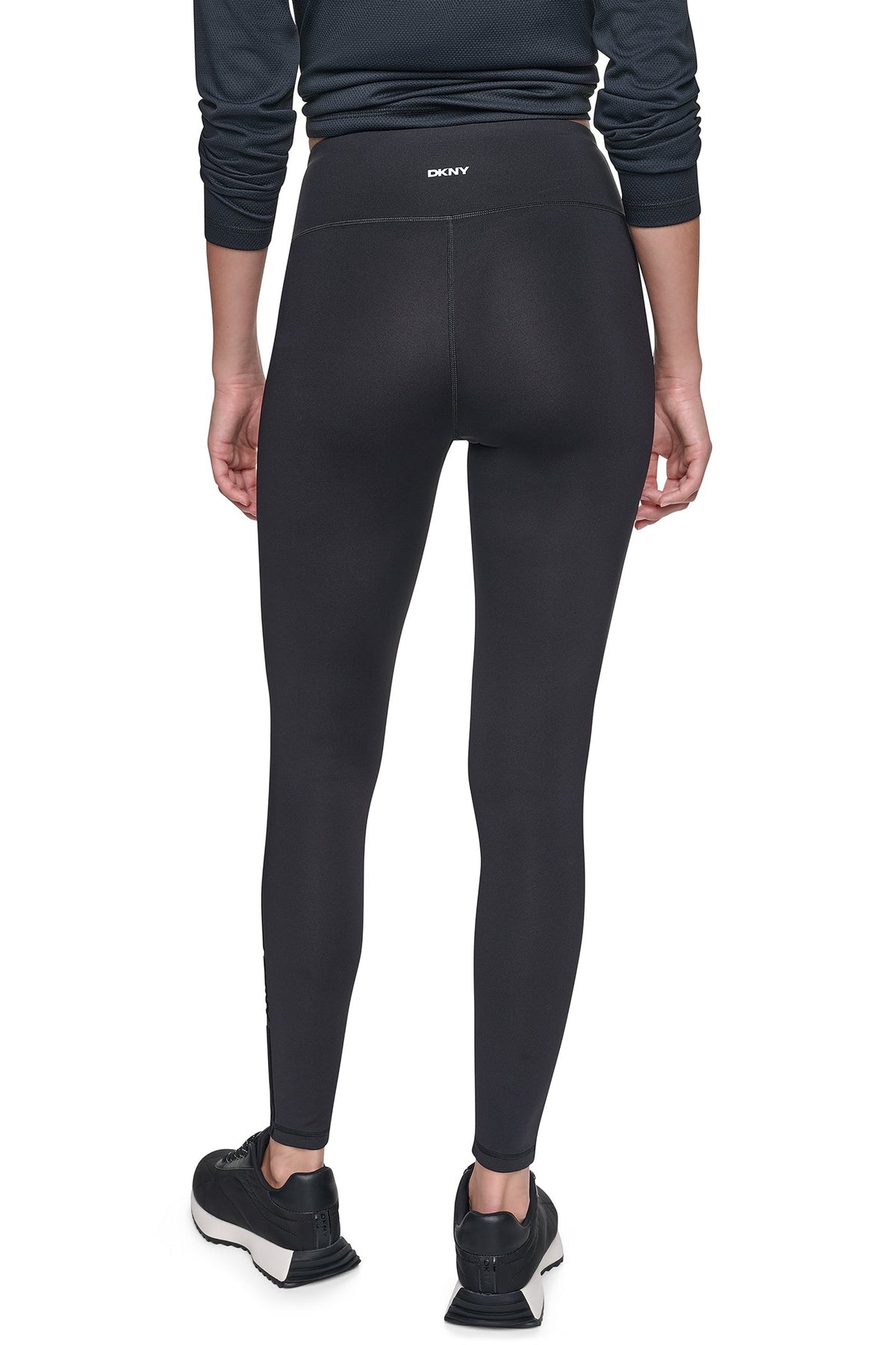 DKNY HIGH-RISE FLOCKED STRIPE LOGO 7/8 LENGTH LEGGING