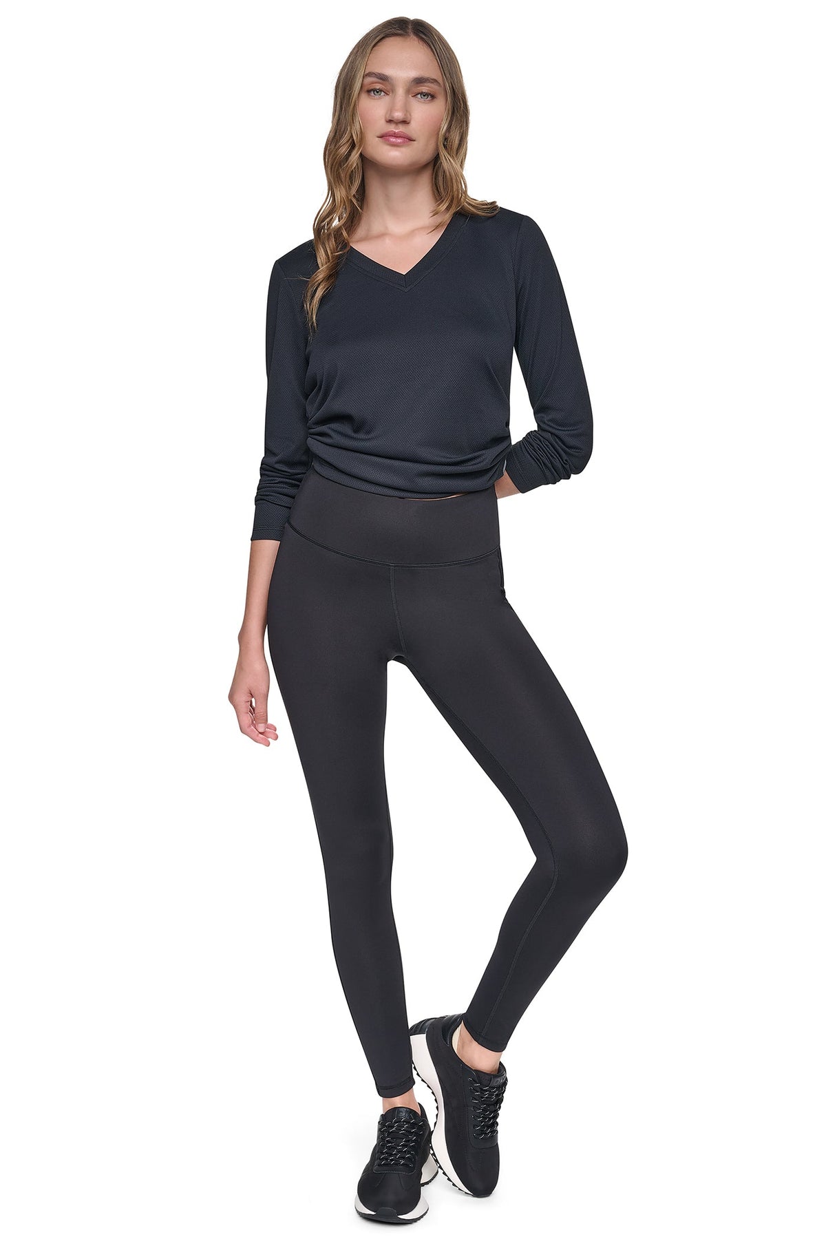 DKNY HIGH-RISE FLOCKED STRIPE LOGO 7/8 LENGTH LEGGING