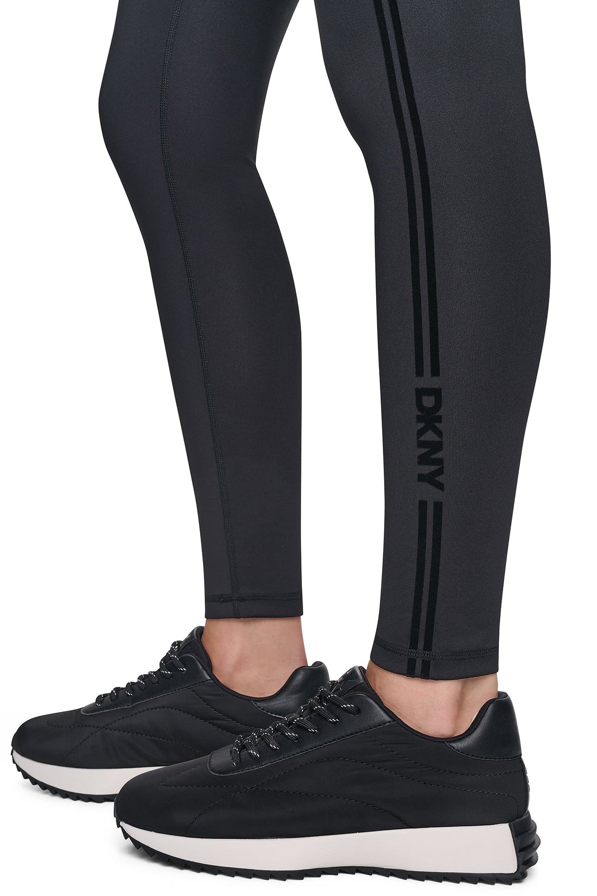 DKNY HIGH-RISE FLOCKED STRIPE LOGO 7/8 LENGTH LEGGING
