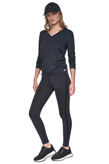 DKNY HIGH-RISE FLOCKED STRIPE LOGO 7/8 LENGTH LEGGING