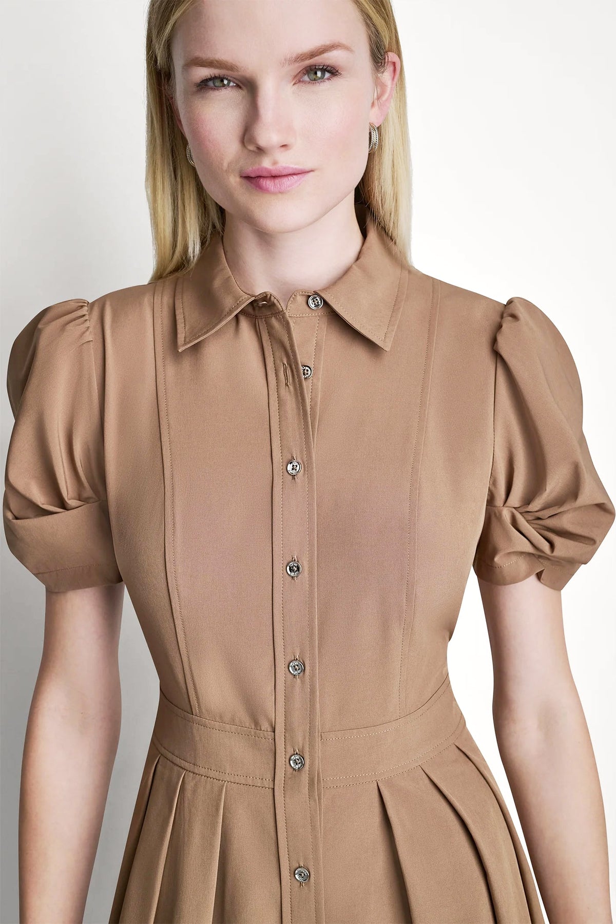 DKNY MEMORY TAFFETA MIDI SHIRT DRESS