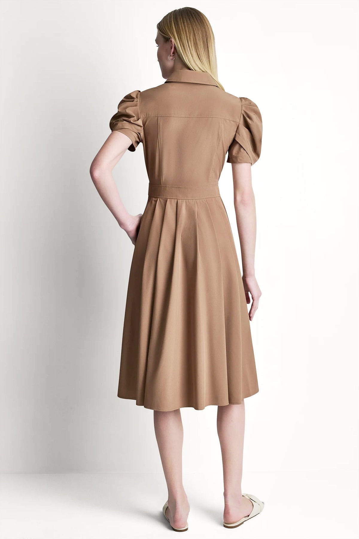 DKNY MEMORY TAFFETA MIDI SHIRT DRESS