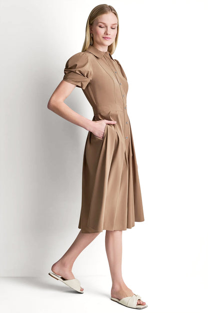 DKNY MEMORY TAFFETA MIDI SHIRT DRESS