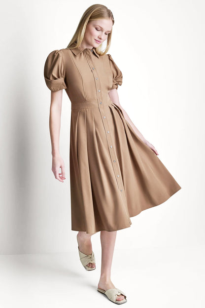 DKNY MEMORY TAFFETA MIDI SHIRT DRESS