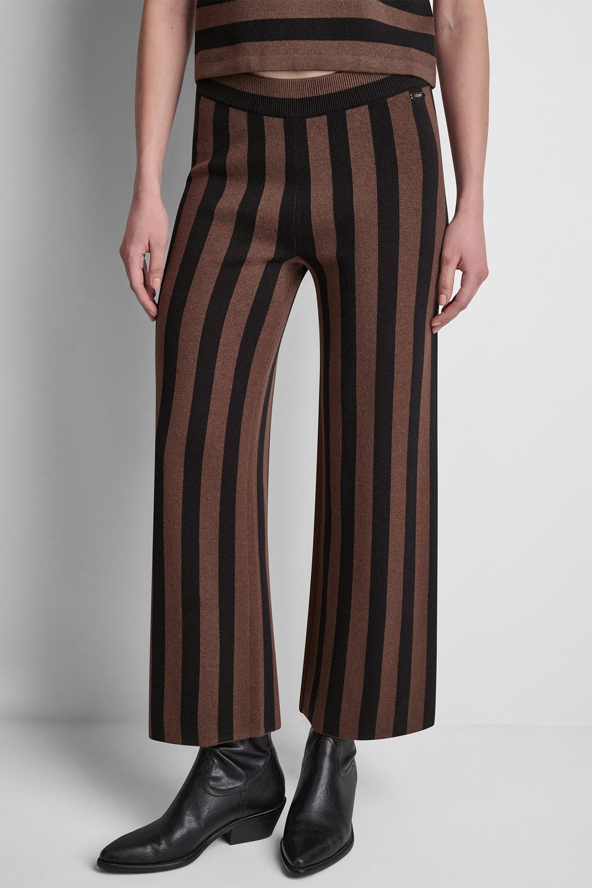 DKNY HIGH-RISE STRIPED PULL-ON FLARE PANT
