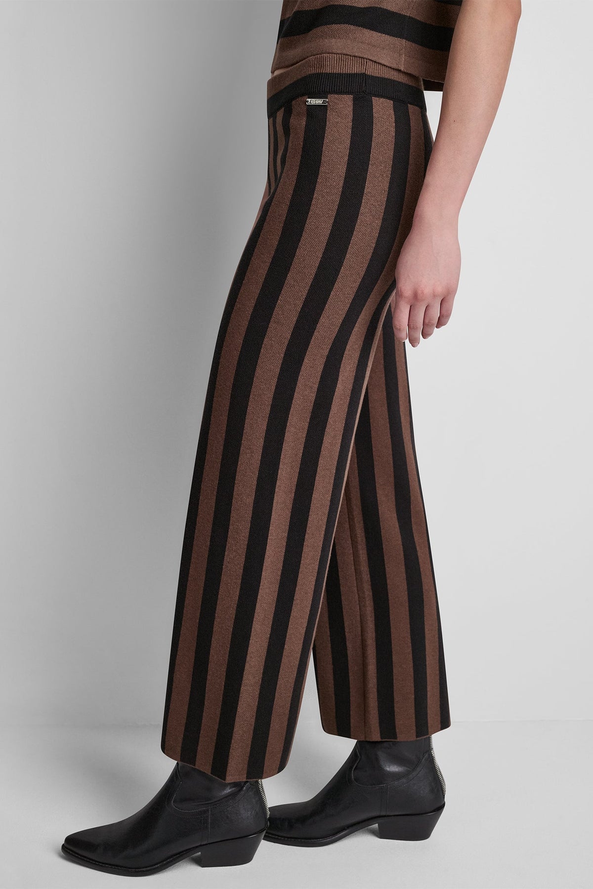 DKNY HIGH-RISE STRIPED PULL-ON FLARE PANT