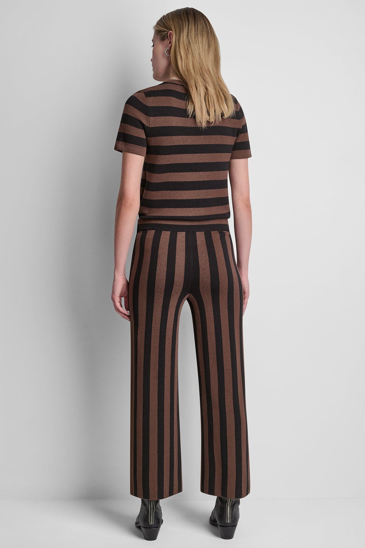 DKNY HIGH-RISE STRIPED PULL-ON FLARE PANT