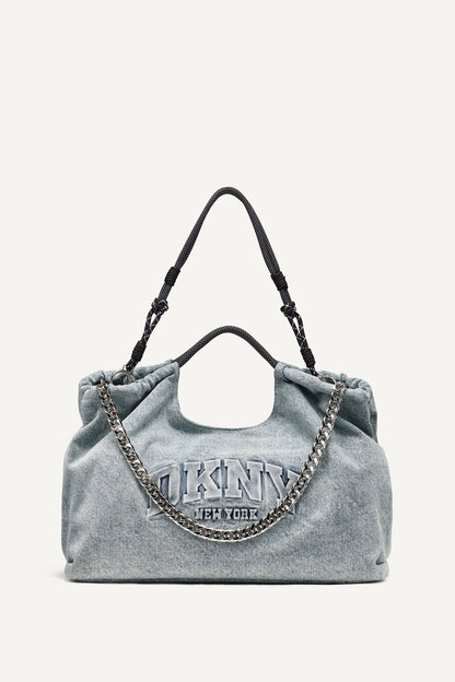 DKNY MABEL DENIM LARGE LOGO TOTE