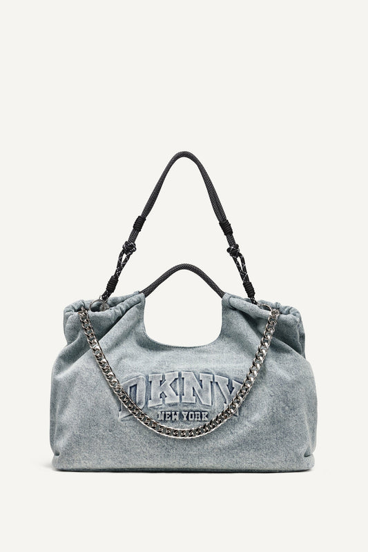 DKNY MABEL DENIM LARGE LOGO TOTE