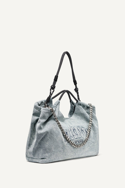 DKNY MABEL DENIM LARGE LOGO TOTE