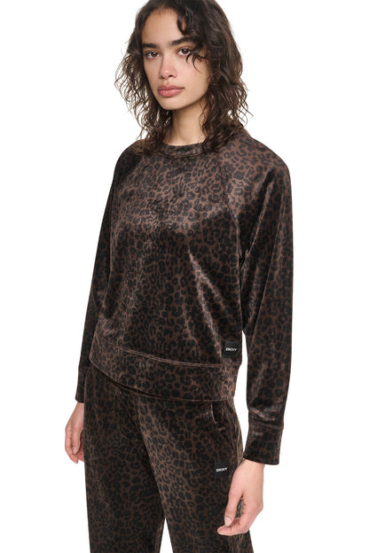 DKNY VELOUR ANIMAL PRINT PULLOVER