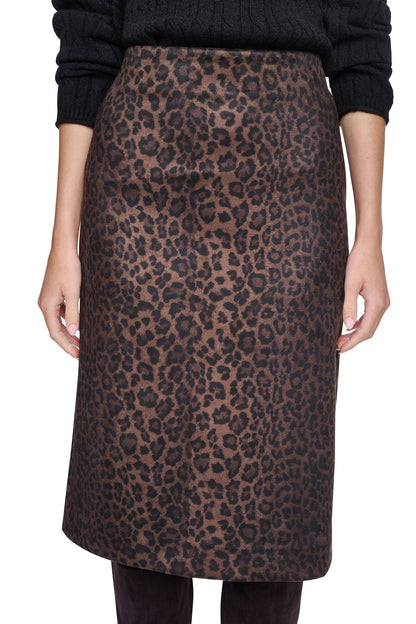 DKNY LEOPARD FAUX SUEDE MIDI SKIRT