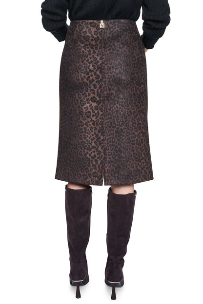 DKNY LEOPARD FAUX SUEDE MIDI SKIRT