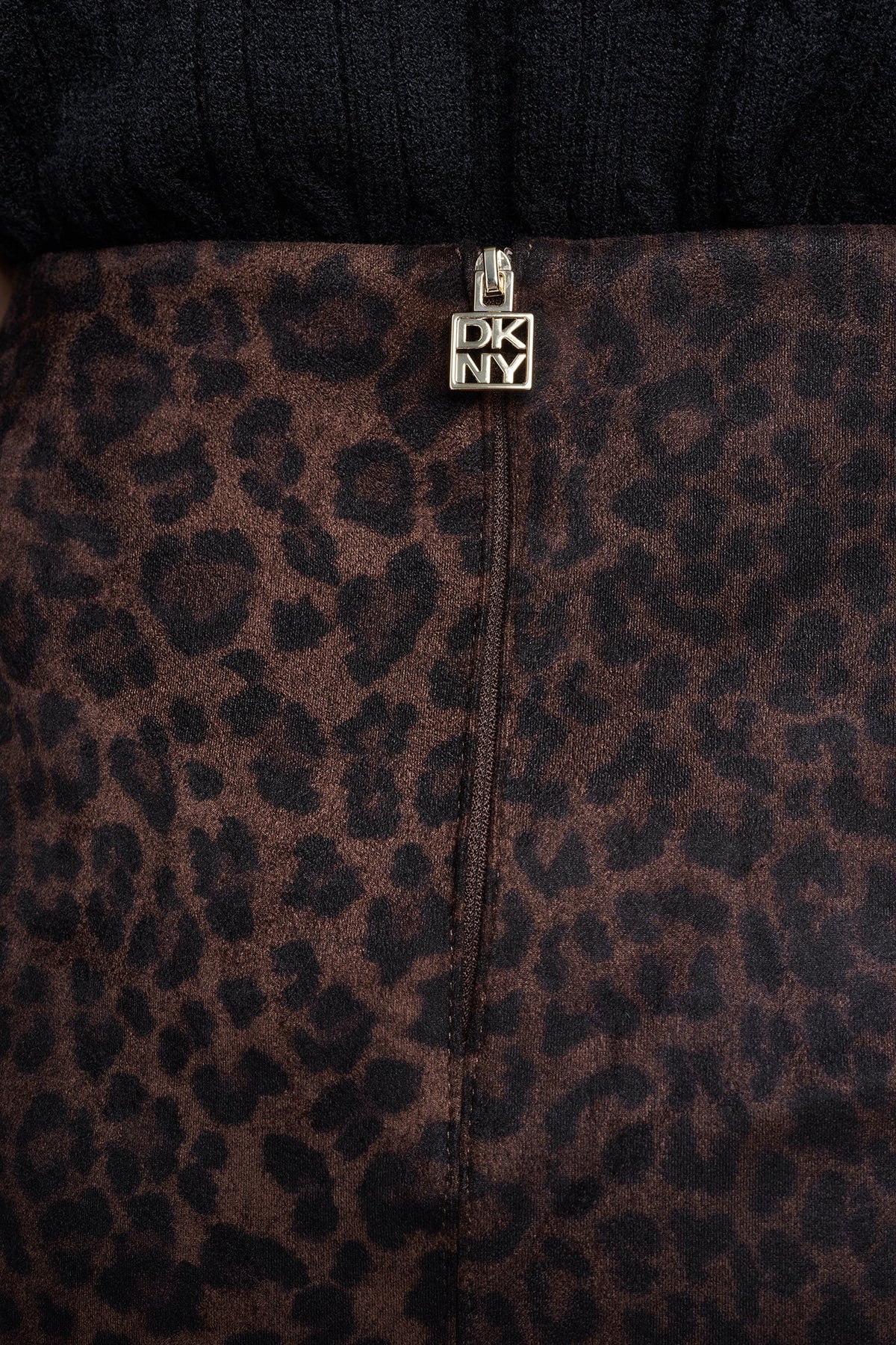 DKNY LEOPARD FAUX SUEDE MIDI SKIRT