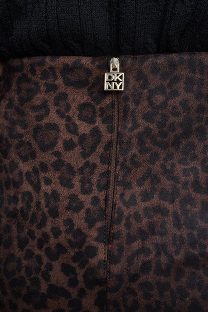 DKNY LEOPARD FAUX SUEDE MIDI SKIRT