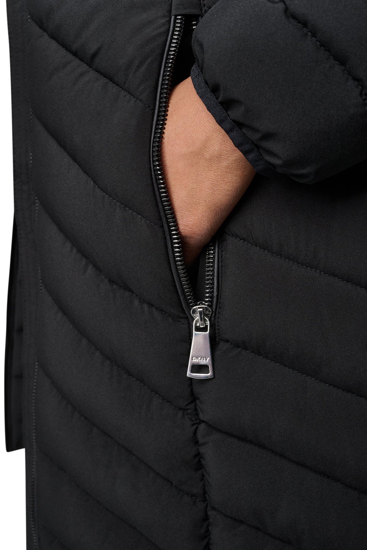 DKNY HOODED STAND COLLAR PUFFER