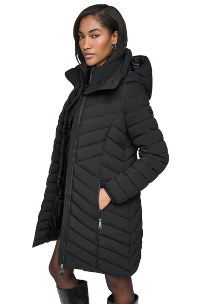 DKNY HOODED STAND COLLAR PUFFER