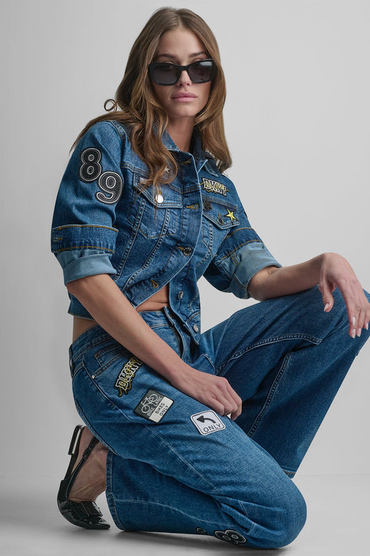 DKNY DENIM PINS AND PATCHES TRUCKER JACKET