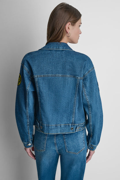 DKNY DENIM PINS AND PATCHES TRUCKER JACKET