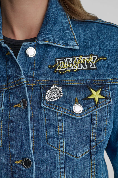 DKNY DENIM PINS AND PATCHES TRUCKER JACKET