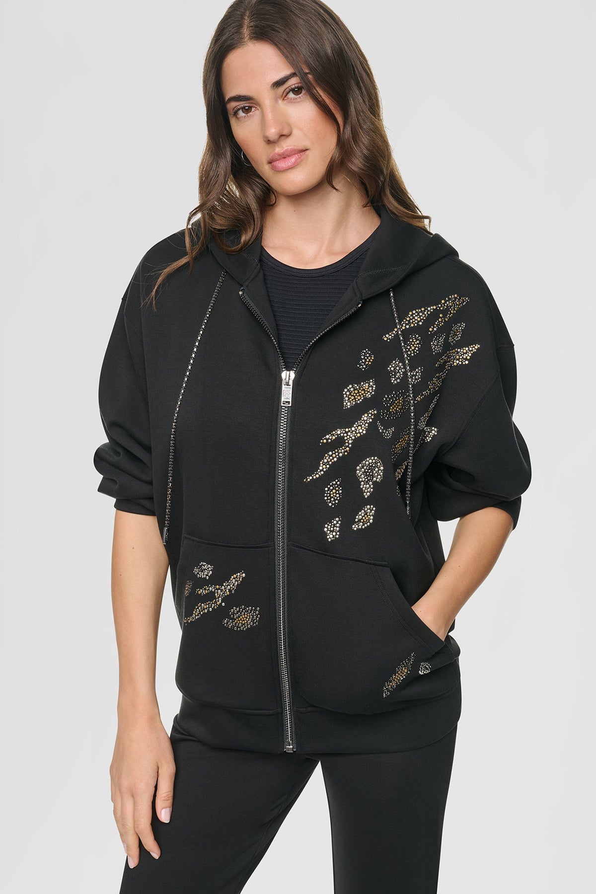 DKNY STUDDED ANIMAL PRINT HOODIE