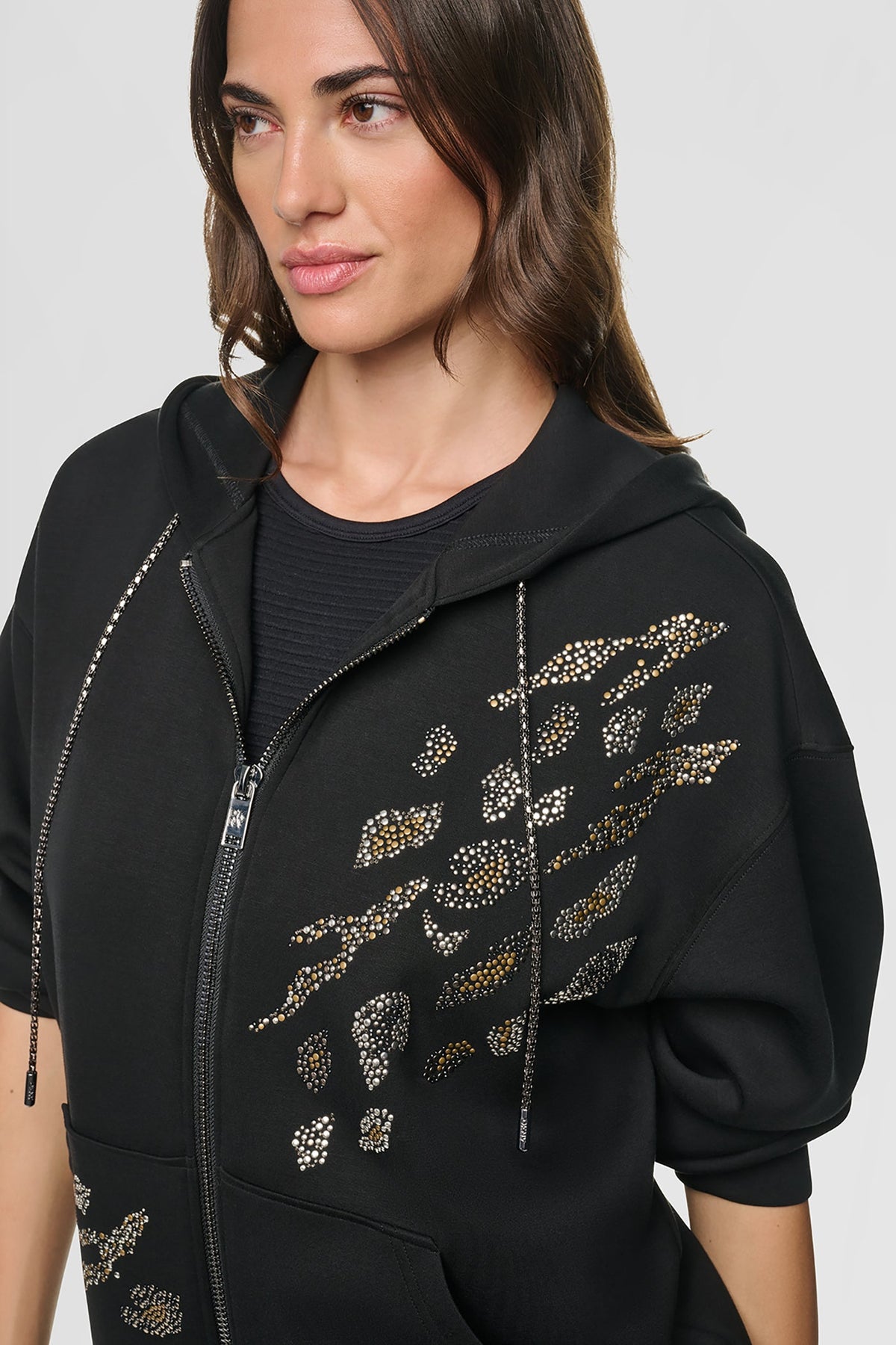 DKNY STUDDED ANIMAL PRINT HOODIE