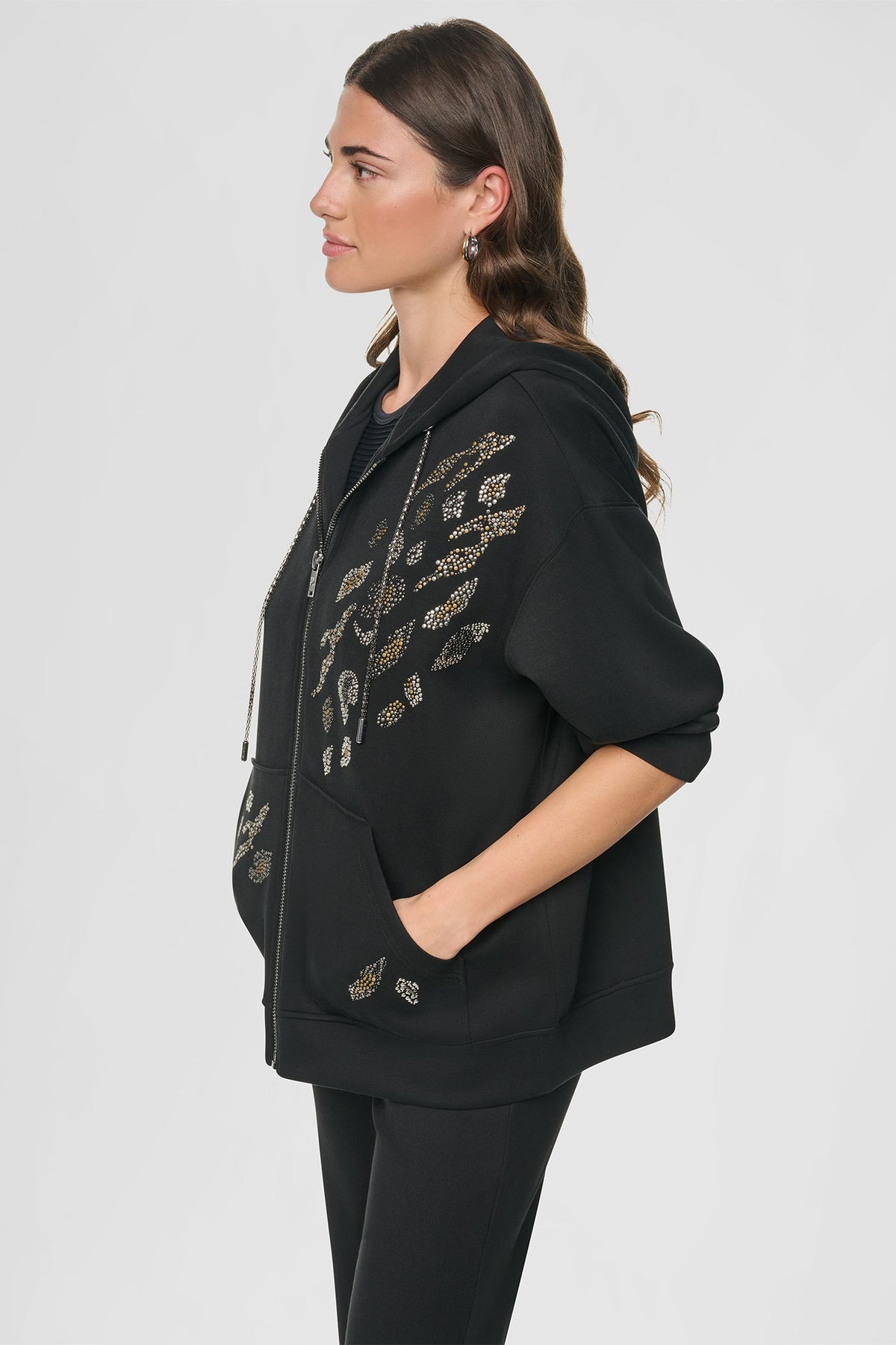 DKNY STUDDED ANIMAL PRINT HOODIE