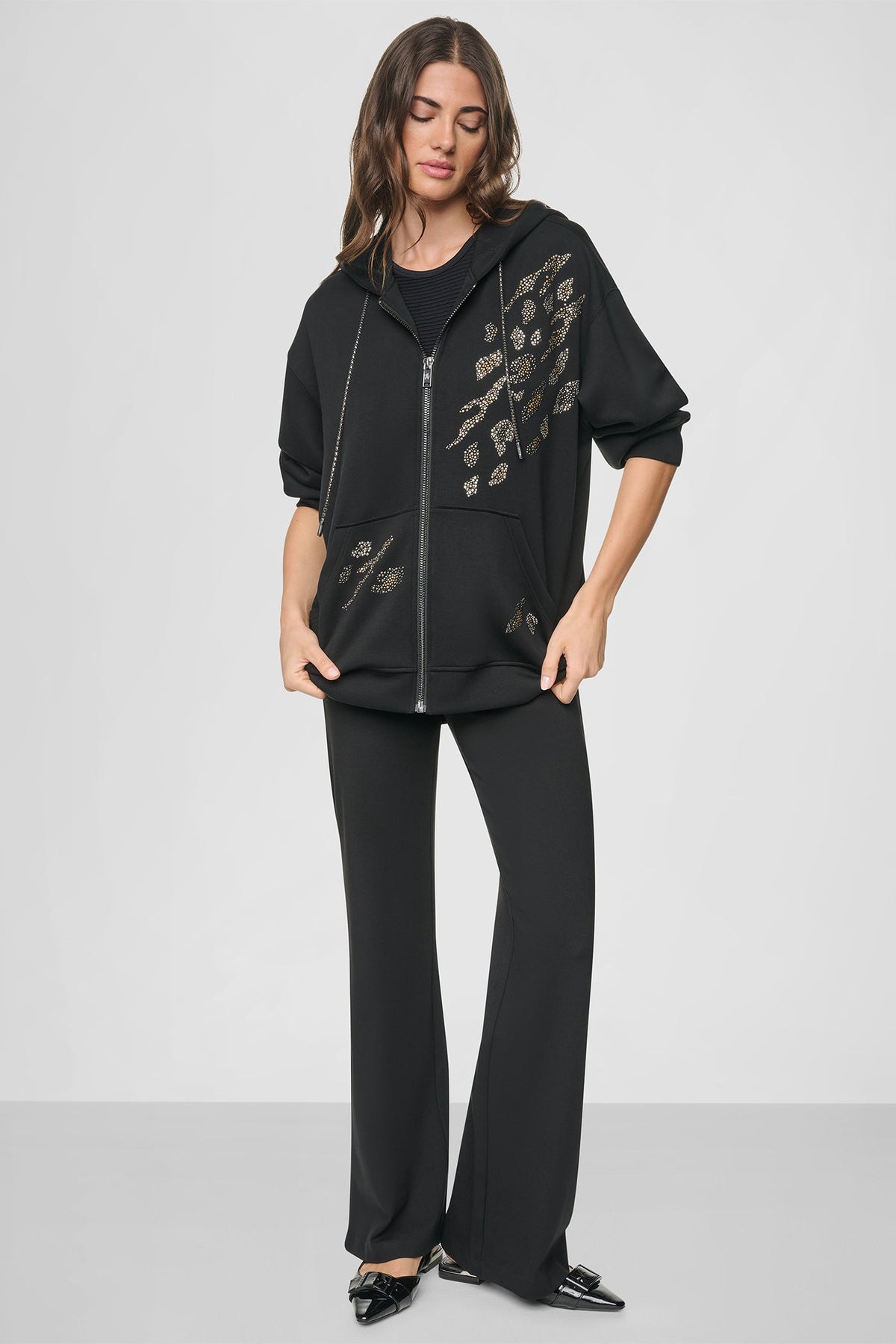 DKNY STUDDED ANIMAL PRINT HOODIE