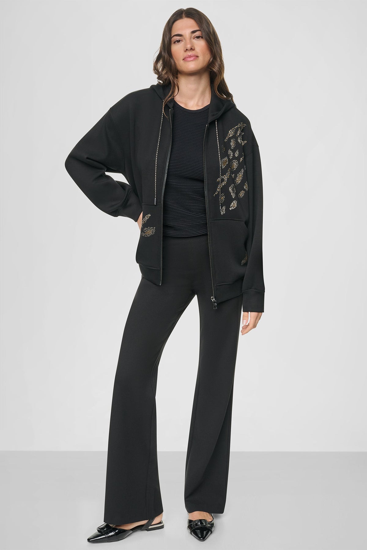 DKNY STUDDED ANIMAL PRINT HOODIE
