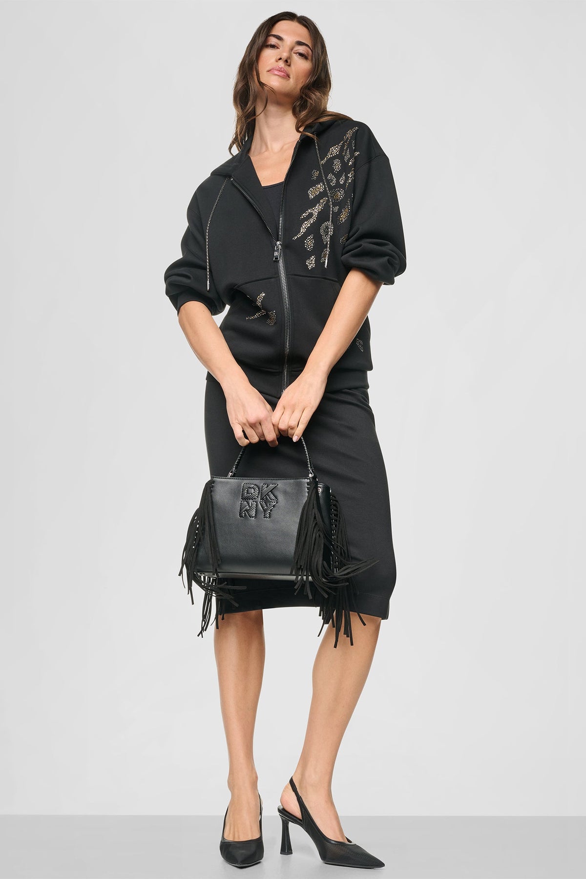 DKNY STUDDED ANIMAL PRINT HOODIE