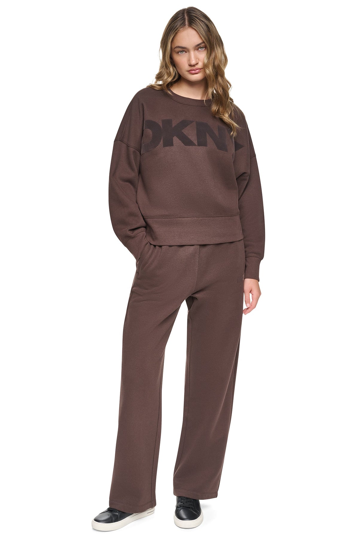 DKNY FLOCKED VARSITY LOGO SWEATSHIRT