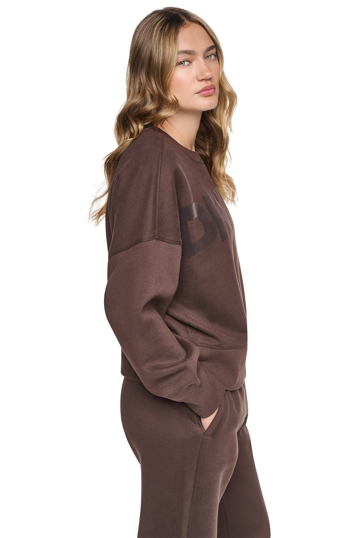 DKNY FLOCKED VARSITY LOGO SWEATSHIRT