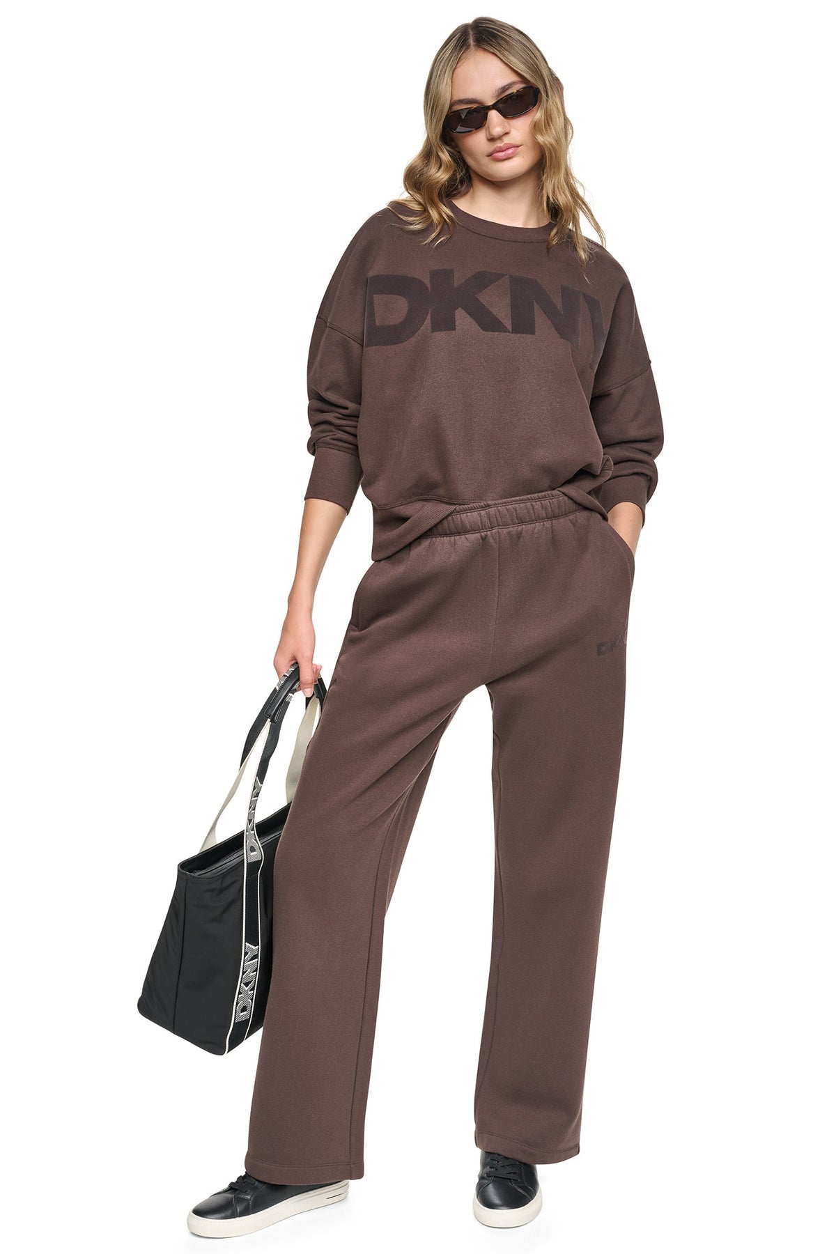 DKNY FLOCKED VARSITY LOGO SWEATSHIRT