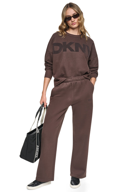 DKNY HIGH RISE FLOCKED LOGO RELAXED PANT